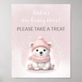 女の子ピンク極熊の赤ちゃんシャワー好意のサイン ポスター (正面)