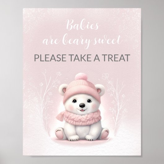 女の子ピンク極熊の赤ちゃんシャワー好意のサイン ポスター (正面)