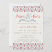 女の子ピンク灰色の赤ちゃんシャワー砂糖とスパイス 招待状 (正面)