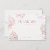 女の子ピンク甘いお菓子アイスクリーム サンキューカード (正面)