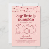 女の子ピンク私たちの小さなかぼちゃの最初の誕生日パーティー 招待状 (正面)