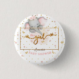 女の子ピンク象のベビーガールシャワーだ 缶バッジ