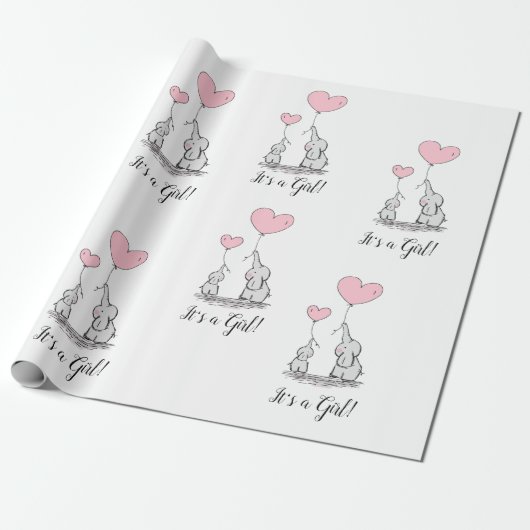 女の子ピンク象の母親の赤ちゃんシャワー ラッピングペーパー (アンロールド)
