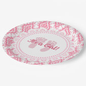 女の子ピンク&ホワイトレイシー赤ちゃんシャワープレート ペーパープレート (アングル)