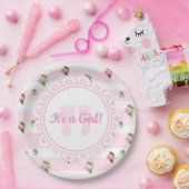 女の子ピンク&ホワイトレイシー赤ちゃんシャワープレート ペーパープレート (パーティー)