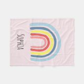 女の子ピンク·ボお洒落ホ·レインボーアンド·ネーム·キッズ フリースブランケット (正面(横))