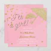 女の子ピンク&金ゴールドベビーシャワー招待状 招待状 (正面/裏面)