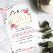 女の子ピンク&金ゴールド水彩赤ちゃんシャワー 招待状