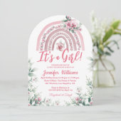女の子ピンクbohoフローラ赤ちゃんシャワーレインボーアーチ 招待状 (スタンド正面)