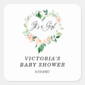 女の子ピーチの赤ちゃんシャワー スクエアシール (正面)