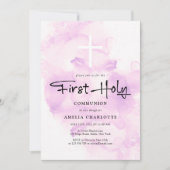女の子ファースト聖域ソフトピンクの水色 招待状 (正面)