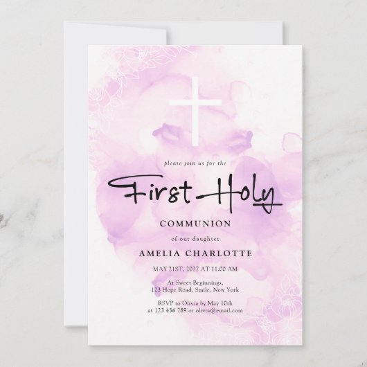 女の子ファースト聖域ソフトピンクの水色 招待状 (正面)