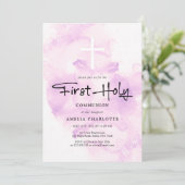 女の子ファースト聖域ソフトピンクの水色 招待状 (スタンド正面)