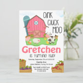 女の子ファーム動物2nd誕生日の招待 招待状 (スタンド正面)