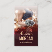 女の子フィットネストレーナーダンベル金ゴールドグリッタースパークル 名刺 (正面)