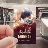 女の子フィットネストレーナーダンベル金ゴールドグリッタースパークル 名刺