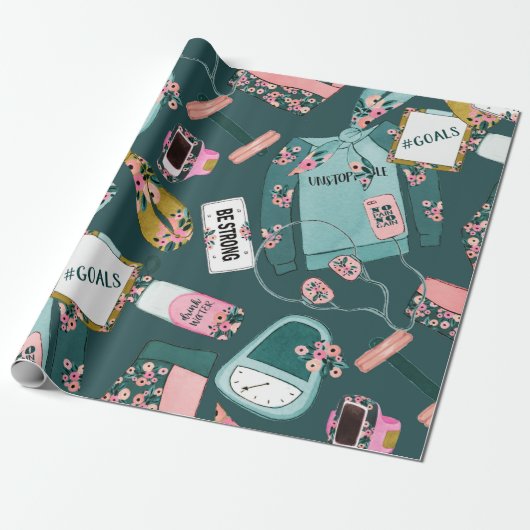 女の子フィットネスパターン ラッピングペーパー (アンロールド)