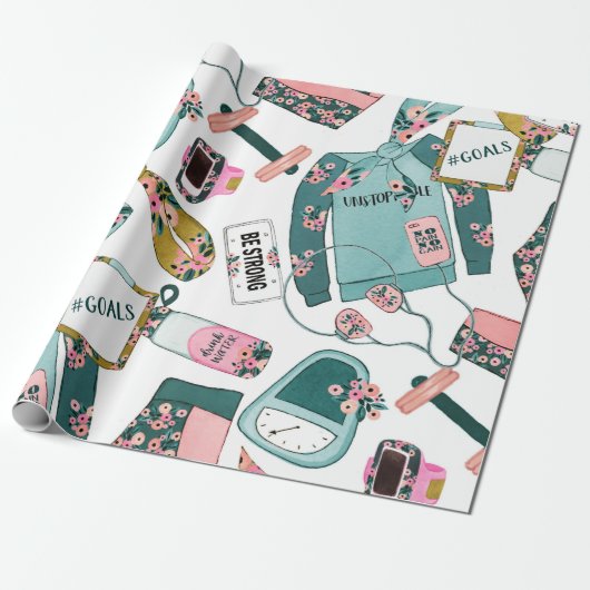 女の子フィットネスパターン ラッピングペーパー (アンロールド)