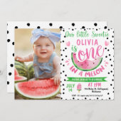 女の子フォトブラックピップスイカの1つ1歳の誕生日 招待状 (正面/裏面)