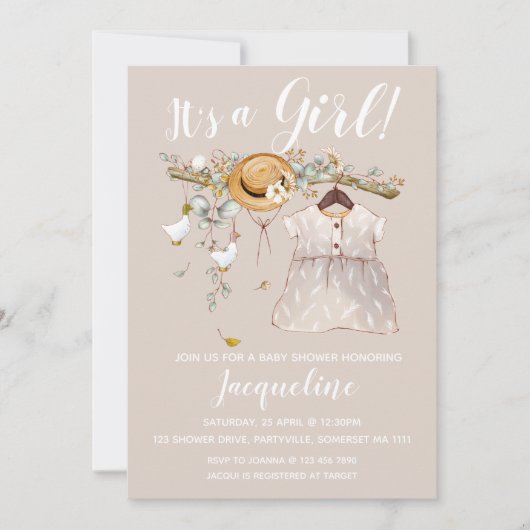 女の子フローラの赤ちゃんシャワー招待状 招待状 (正面)