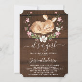女の子フローラウッドランドベビー鹿ベイビーシャワー 招待状 (正面)