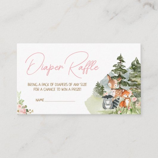 女の子フローラウッドランド動物おむつラッフル エンクロージャーカード (正面)