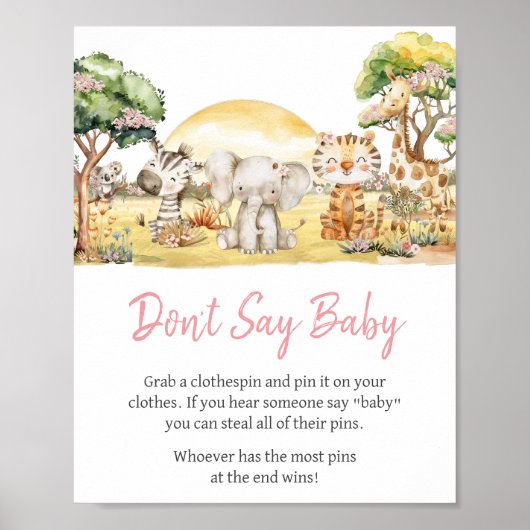 女の子フローラジャングルサファリ動物はベビーと言わない ポスター (正面)