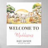 女の子フローラジャングルサファリ動物ウェルカムサイン ポスター (正面)