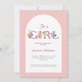 女の子フローラソフトピンクの赤ちゃんシャワー 招待状 (正面)