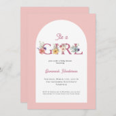 女の子フローラソフトピンクの赤ちゃんシャワー 招待状 (正面/裏面)