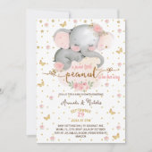 女の子フローラゾウ赤ちゃんシャワー 招待状 (正面)