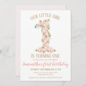 女の子フローラナンバー1st誕生日招待状 招待状 (正面/裏面)