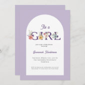 女の子フローラパープルピンクの赤ちゃんシャワー 招待状 (正面/裏面)