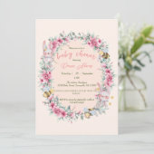 女の子フローラピンクかわいいバニー赤ちゃんシャワー 招待状 (スタンド正面)