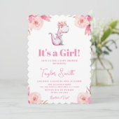 女の子フローラピンクかわいい恐竜の赤ちゃんシャワー 招待状 (スタンド正面)