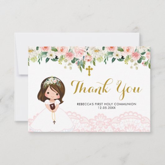 女の子フローラピンクファースト通信サンキューカード サンキューカード (正面)