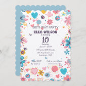 女の子フローラフレーム10th誕生日パーティーへの招待 招待状 (正面/裏面)