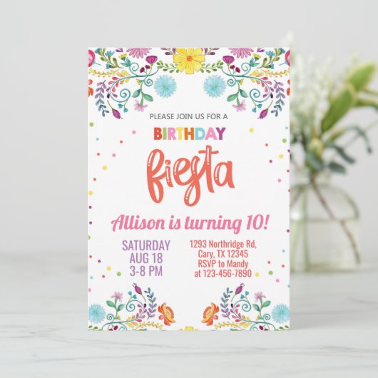 女の子フローラメキシコの花フィエスタ誕生日招待状 招待状 (スタンド正面)