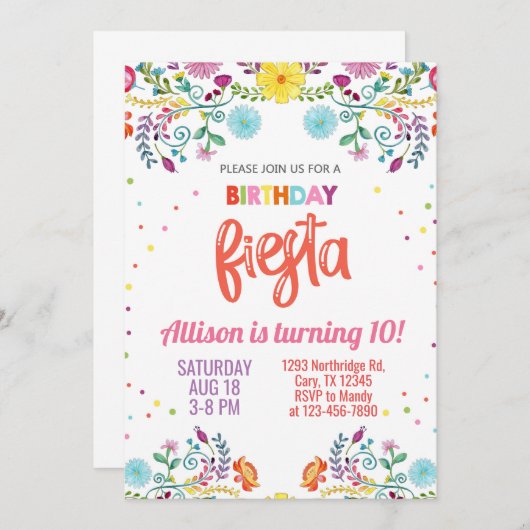 女の子フローラメキシコの花フィエスタ誕生日招待状 招待状 (正面/裏面)