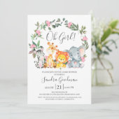 女の子フローラリースサファリ動物ベビシャワー 招待状 (スタンド正面)