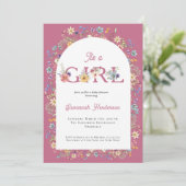 女の子フローラワイルドフラワーピンク赤ちゃんシャワー 招待状 (スタンド正面)