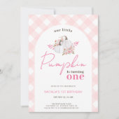 女の子フローラ私たちの小さなカボチャ1st誕生日パーティー 招待状 (正面)