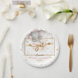 女の子フローラ象かわいい赤ちゃんシャワー ペーパープレート