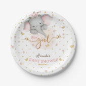 女の子フローラ象かわいい赤ちゃんシャワー ペーパープレート (正面)