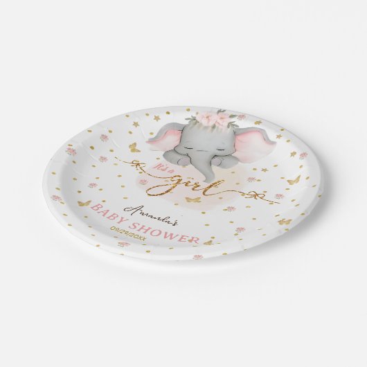 女の子フローラ象かわいい赤ちゃんシャワー ペーパープレート (アングル)