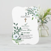 女の子フローラBAUTIZOバウティスムピンクカトリック十字架 招待状 (スタンド正面)