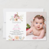 女の子フローラBAUTIZOバウティスムピンクカトリック十字架 招待状 (正面)
