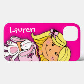 女の子ブロンド抱き白いバニーキュードルピンク Case-Mate iPhoneケース (裏面 (横))