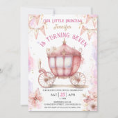 女の子プリンセスワンズオンザタイム7誕生日 招待状 (正面)