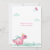 女の子プリンセス恐竜ピンク&ティール(緑がかった色)誕生日パーティー 招待状 (裏面)